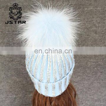 fashion knit beanie wholesale fashion winter hat with pompom 100% wool knitted beanie hat