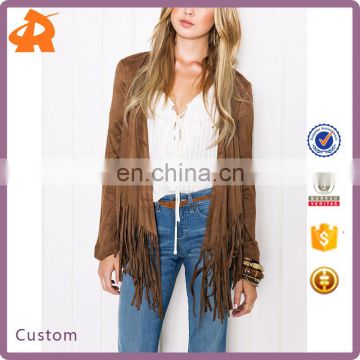 2017 High Fashion Brown Fringed Hem Long Sleeve Latin Women's Jacket Blouse