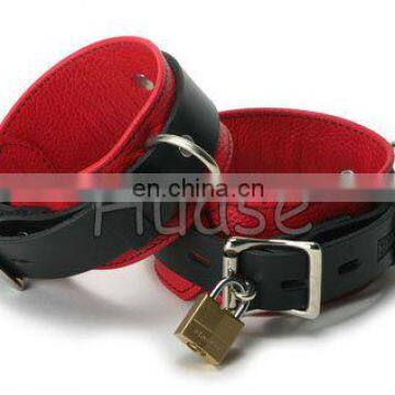 Black and Red Leather handcuffs,wrist and ankle restraint,sexy restraint set