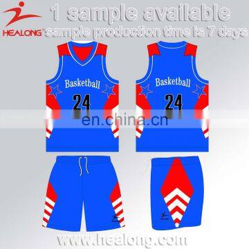 Sublimation Basketball Uniform Blue And Red Color Basketball Jersey Design Man