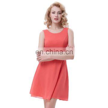 Kate Kasin Women Sleeveless Round Neck Chiffon A-Line Watermelon Simple Summer Dress KK000625-2