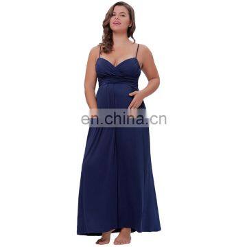 Kate Kasin Sexy Womens Comfortable Spaghetti Straps V-Neck Navy Maxi Maternity Dress KK000674-3 photo-2