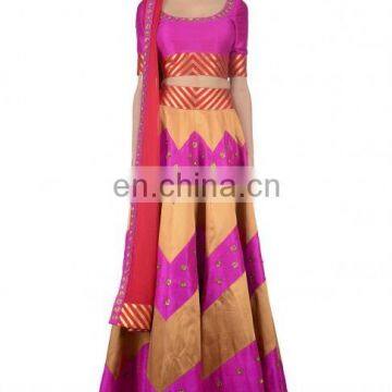 Hot Pink and Copper Golden Zigzag Lengha Set