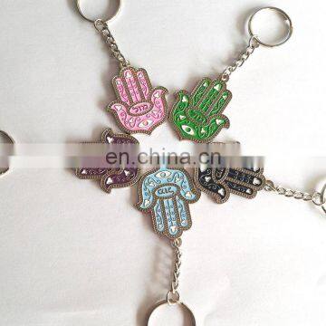 promotional metal keychain, enamel Hamsa hand silver keyring