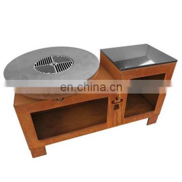 outdoor corten steel fire pit table with bbq function