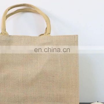 Reusable eco friendly burlap grocery shopping bags with custom logo, recycle waste jute bags with leather handles