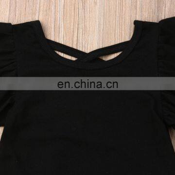 Girl's Black Short-sleeved Blouse Leopard Print Pantsuit Direct From Factory 3 Piece Girl Boutique Summer Suit photo-2