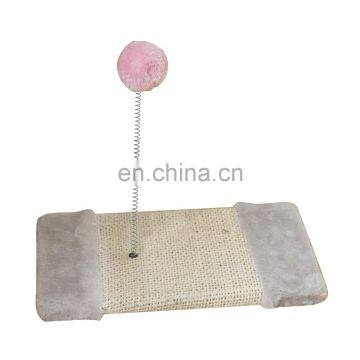 pink grey cat scratcher board with spring playing ball