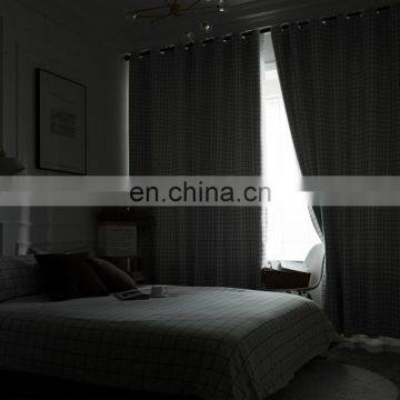 Wholesale Cheap Black White Checked Printing Polyester Sound Proof Shading Blackout Blind Readymade Window Curtain photo-6