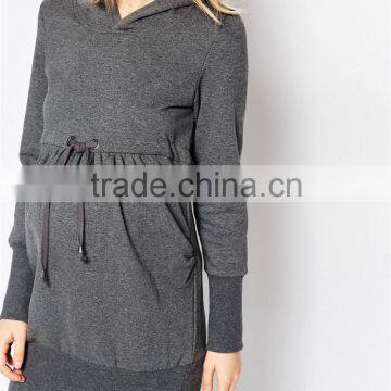 High Quality Custom Autumn Pregnant 100 Cotton Grey Long Style Cotton Maternity Hoodie photo-4