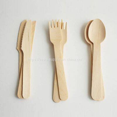 Disposable Biodegradable Wooden Cutlery Set wooden Forks Wooden Spoons Wooden Knives - 100% All-Natural Birchwood, Compostable, and Plastic Free