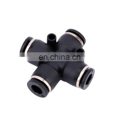 Factory Price PZA Series 4/6/8/10/12mm Air Connection Plastic 4 Ways Quick Push In Tube Cross Pneumatic Fittings