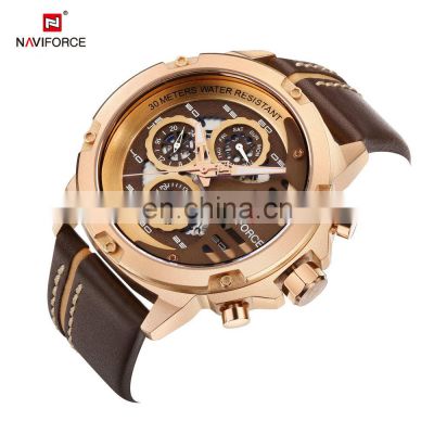 Naviforce 9110 Leather Strap Alloy Case Quartz Movement 30M Water Resistant Chronograph Watches For Man