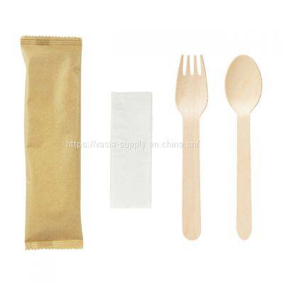 Biodegradable Disposable FSC Wrapped Wooden Cutlery Wooden Fork