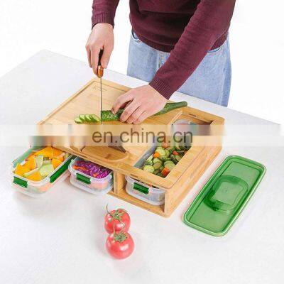 Hot Selling Design Unique Household Kitchen Bamboo Cutting Board Set With Storage