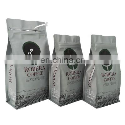 Matte finish stand up aluminum pouch plastic coffee zipper bags for food packing 1kg flat bottom coffee packaging bag with valve