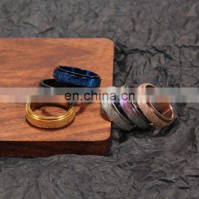 6mm Spinner Ring for Women Men Stress Release Rotatable Sandblasting Stainless Steel Tail Ring