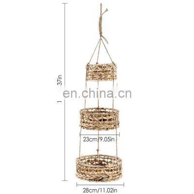 Hot Sale Natural Water Hyacinth 3 Tier Hanging Fruit Basket, Hanging Plant Basket Cheap WHolesale photo-4