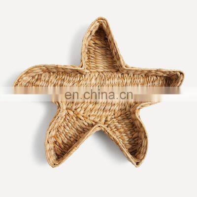 Unique Star Shaped Water Hyacinth Tray basket Boho woven serving tray Wicker basket set Cheap Wholesale