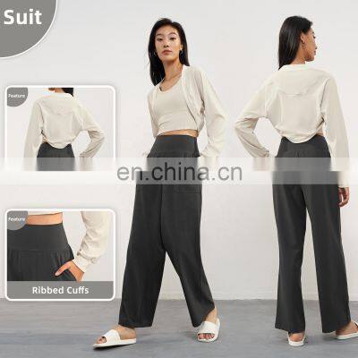 Causal Long Sleeves Quick Dry Crop Tops Sports Women Loose Minimal Bolero Jackets 82nylon 18spandex photo-4