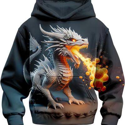 3D Printed Hoodies For Boys Girls Kids Sweatshirts Pullover Novelty Cool Clothes Black Red