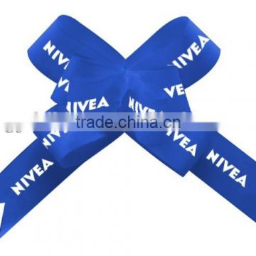 Wholesale Satin Printing Ribbon Bow for Gift Box, PP Butterfly Pull Bow Printing with White Logo