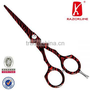 R45B Professional Barber Scisors Red And Black Zebra Shears For Hair Cutting