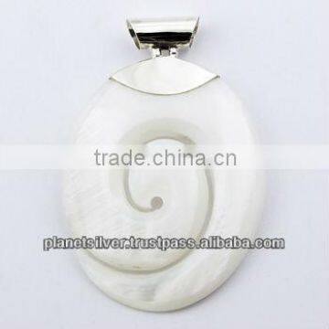 Mother Of Pearl Bold Spiral Relief Fine Open 925 Silver Pendant