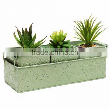 Metal Floral Design Country Rustic Style Home Garden Planter Box 3 Containers Green