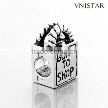 Vnisatr Antique Silver Plated Handbag Shaped European Beads Jewelry With Born to Shop Stamped Fit for Bracelet Pbd2391 photo-2