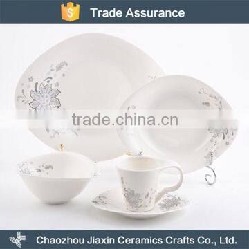 Latest modern oval decal white bone china square dinner set