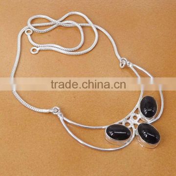 Black Onyx Necklace plated 925 Sterling Silver 18 Gms 18-20 Inches