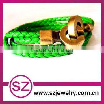 PUB0049 braided green leather vintage bracelet clasp