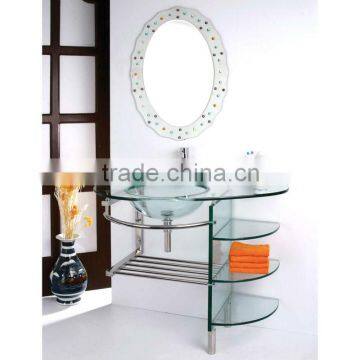 High Quality Tempered Glass Bathroom Washing Sink, Transparent Glass with Stainless Steel Holder