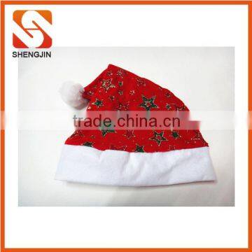 SJ-6731 30*40 Red Velvet Christmas Hat Gold Snowflake Print Santa Hat photo-2