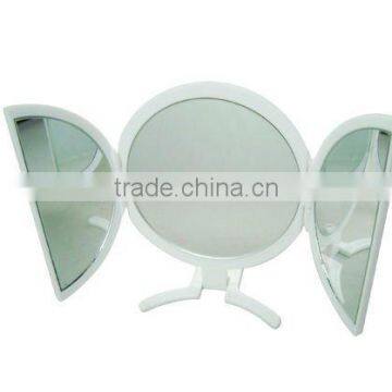 Folding three sided plastic hand held mirror cosmetic