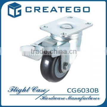 Braked swivel caster for flight case hardware