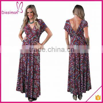 Women's Jagged Paisley Printed Long Maxi Wholesale Jersey Dress Long Jersey Dress