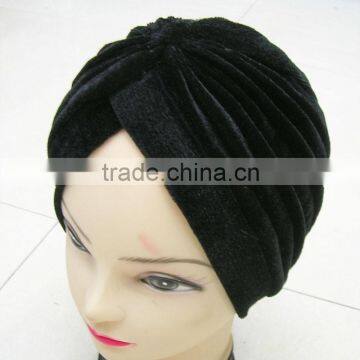 black velvet Turban Head Wrap Band headband Hat Cap Chemo Bandanan silver