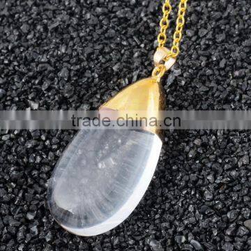 Popular Golden Electroformed head owl Natural Stone Necklaces For Women quartz crystal necklaces