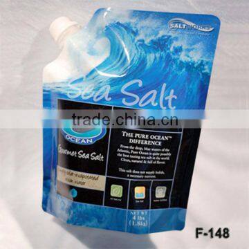 plastic salt bag with spout and bottom gusset