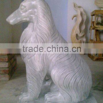 Stone Dog Statues White Marble Stone Hand Carved Sculpture photo-3