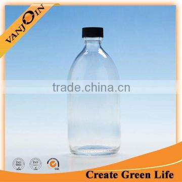 500ML Clear Glass Pressed Juice Bottle With Black Plastic Lid