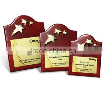 Wooden Plaque with Three Gold or Silver Metal Stars