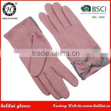 HELILAI Wool Gloves Pink Lady Wool Gloves WIth Bowknot ,Fashion Women wool gloves