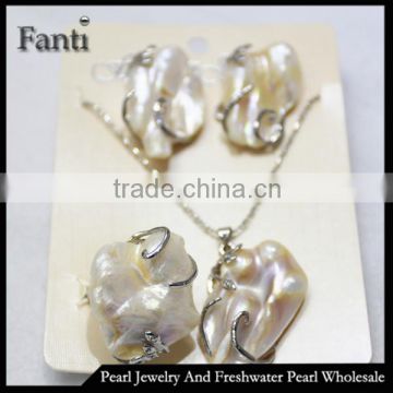 Handmade irregular shape freshwater pearl earring set