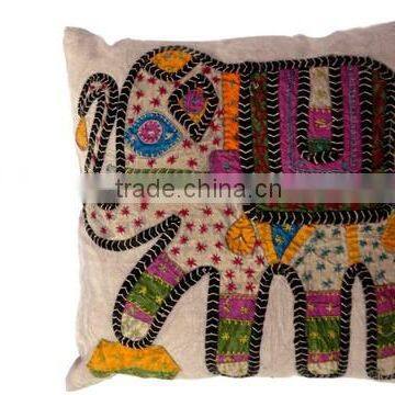 RTHCC-50 Indian Handmade Armour Elephant Patchwork Art Kantha Cotton cushion covers New Year Christmas Home Decor Gift