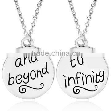 Latest design fashion hot selling to infinity & beyond engraved disc letter custom pendant necklace