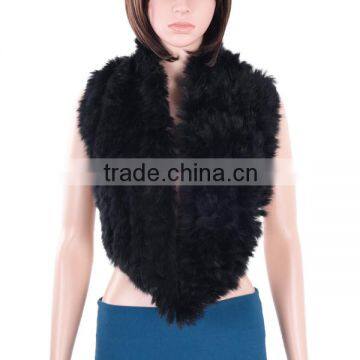 Black Women Fur Scarf With Rabbit Fur/knitted Rabbit Fur Scarf for Girls KZ150125 photo-4