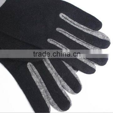 Knitted Wool And Leather Gloves Wool Women's Gloves Black Grey Blend photo-3
